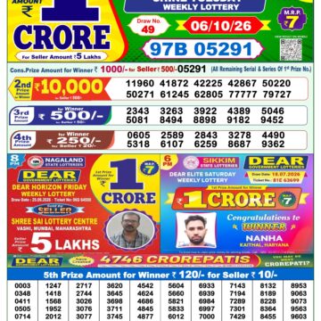 Dear Lottery Result Today 1PM 06 10 26