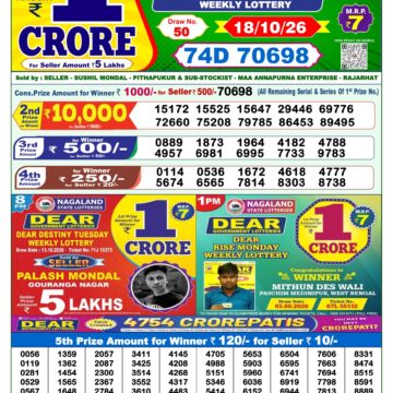 Dear Lottery Result Today 1PM 18 10 26